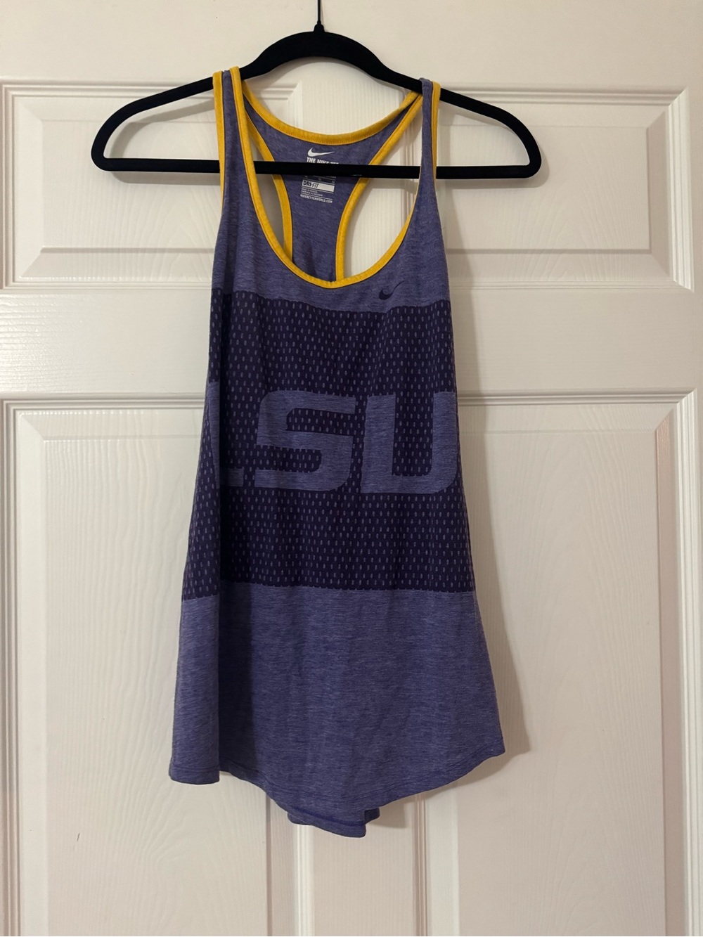 Nike Purple Racerback Tank with Yellow Trim - LSU Graphic